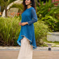 Elegant Blue Ombre Embroidered High-Low Statement Short Kurta - Flared Pants Additional