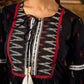 Contemporary Black Printed Cotton Top with Ikat Yoke and Flared Sleeves featuring Ikat Borders