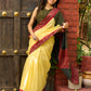 Sunlit yellow cotton contemporary Ajrakh combination saree