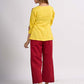 Sunshine Yellow Cotton Contemporary Top with Handcrafted Madhubani Border Highlights