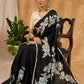 Exquisite Black Hand Painted Pure Silk Saree With Floral Motifs