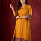 Marigold Yellow Bandhani Asymmetrical Kurta with Kalamkari Accents and Minimal Embellishments