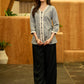 Subtle Grey Ikat Cotton Top with Crochet Borders and Soft Weave Texture