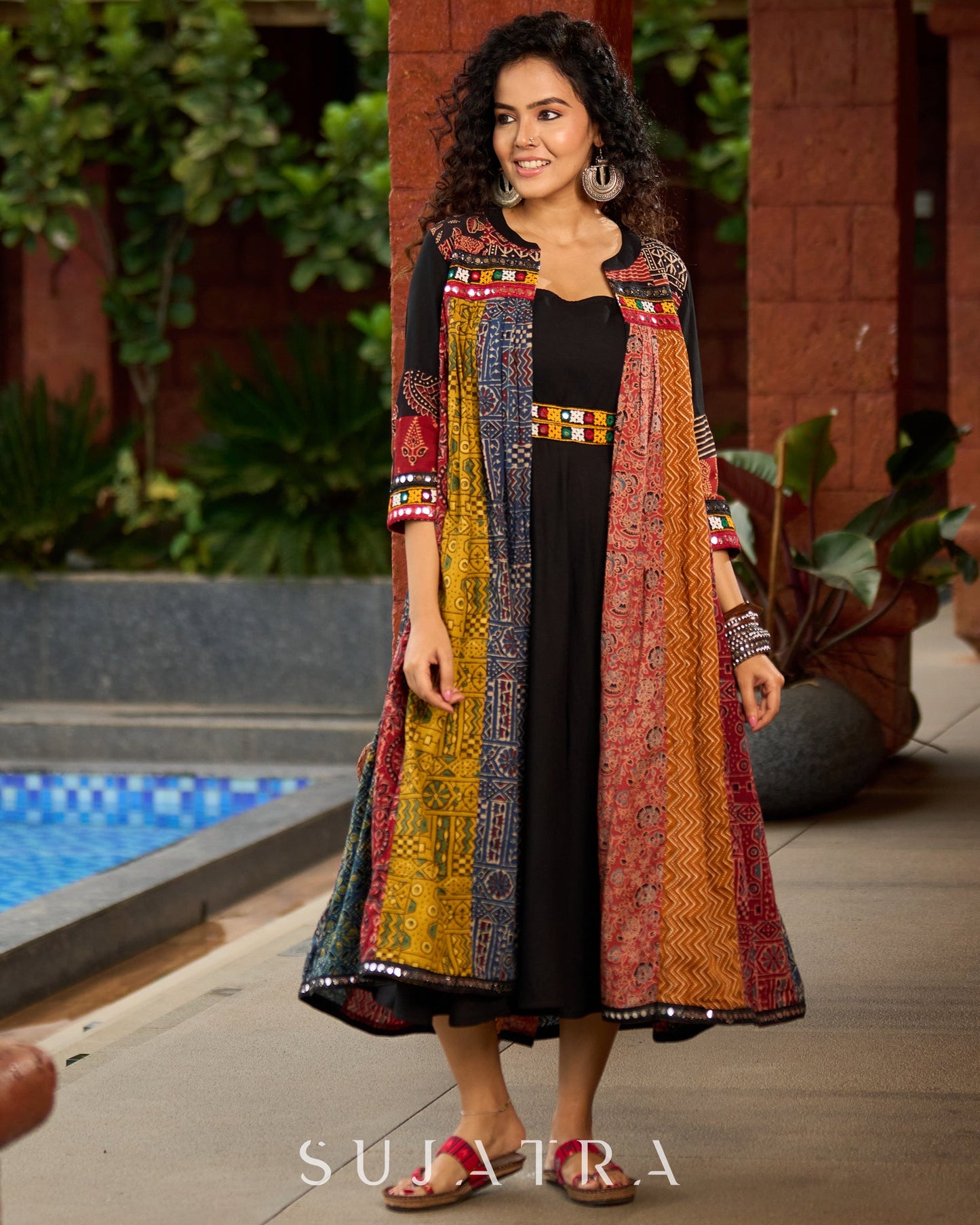 Artisanal Ajrakh Patchwork Boho Jacket with Mirror Embellishments
