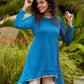 Elegant Blue Ombre Embroidered High-Low Statement Short Kurta - Flared Pants Additional