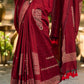 Chic Maroon Cotton Saree with Modern Abstract Hand Block Print
