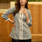 Subtle Grey Ikat Cotton Top with Crochet Borders and Soft Weave Texture