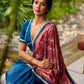 Elegant Navy Blue & Rust Half-and-Half Georgette Saree with Gotapatti Hand Embroidered Pallu