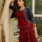 Maroon rich Jamdani Lehenga and Choli - Beautiful navy blue embroidered shrug Optional