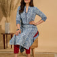 Inky Indigo Kurta with Geometric Collar & Cuffs