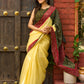 Sunlit yellow cotton contemporary Ajrakh combination saree