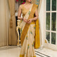 Exclusive pure tusser silk floral printed saree with mustard pallu