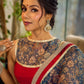 Flourishing Ivory Kalamkari Floral Chanderi Saree with Red Zari-Trimmed Hem & Chevron Border Accent