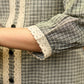 Subtle Grey Ikat Cotton Top with Crochet Borders and Soft Weave Texture