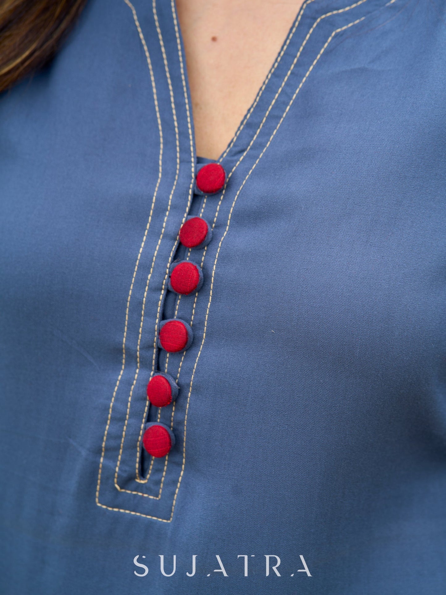 Smart Dark Grey rayon kurta elevated with subtle and stylish stitch detailing - palazzo optional