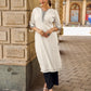 Refined Ivory Straight Kurta with Minimal Geometric Printed Neckline Highlighted with Hand Painting