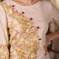 Refined Off White Cotton Straight Kurta with Floral Printed Panel and Button Embellishment