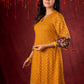 Marigold Yellow Bandhani Asymmetrical Kurta with Kalamkari Accents and Minimal Embellishments