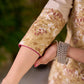 Refined Off White Cotton Straight Kurta with Floral Printed Panel and Button Embellishment