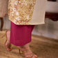 Refined Off White Cotton Straight Kurta with Floral Printed Panel and Button Embellishment