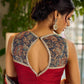 Flourishing Ivory Kalamkari Floral Chanderi Saree with Red Zari-Trimmed Hem & Chevron Border Accent