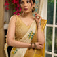 Exclusive pure tusser silk floral printed saree with mustard pallu