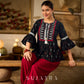Contemporary Black Printed Cotton Top with Ikat Yoke and Flared Sleeves featuring Ikat Borders