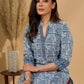 Inky Indigo Kurta with Geometric Collar & Cuffs
