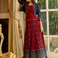 Maroon rich Jamdani Lehenga and Choli - Beautiful navy blue embroidered shrug Optional