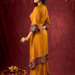 Marigold Yellow Bandhani Asymmetrical Kurta with Kalamkari Accents and Minimal Embellishments