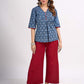 Indigo Floral Printed Summer Top with Contrasting Maroon Highlights