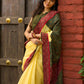 Sunlit yellow cotton contemporary Ajrakh combination saree