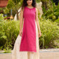 Elegant Striped Kurta in Pink with High Slit - Flared Pants Additional