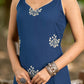 Effortless Navy Blue Rayon Sleeveless Kurta with Subtle Floral Hand Block Design