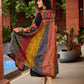 Black Rayon Double-Flared Sleeveless Dress with Mirror Work Embellishments  -  Patchwork Ajrakh Jacket Additional