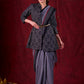 Grey Mul Cotton Saree with Checkered Border & Red Tassel Detailing