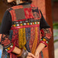 Black Rayon Double-Flared Sleeveless Dress with Mirror Work Embellishments  -  Patchwork Ajrakh Jacket Additional