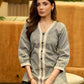 Subtle Grey Ikat Cotton Top with Crochet Borders and Soft Weave Texture