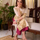 Refined Off White Cotton Straight Kurta with Floral Printed Panel and Button Embellishment