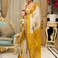 Exclusive pure tusser silk floral printed saree with mustard pallu