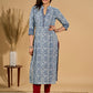 Inky Indigo Kurta with Geometric Collar & Cuffs