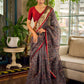 Flourishing Dark Grey All-Over Kalamkari Floral Chanderi Saree with Gold Woven Zari Border & Maroon Hem Accent