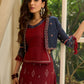 Maroon rich Jamdani Lehenga and Choli - Beautiful navy blue embroidered shrug Optional
