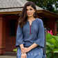 Smart Dark Grey rayon kurta elevated with subtle and stylish stitch detailing - palazzo optional