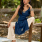 Effortless Navy Blue Rayon Sleeveless Kurta with Subtle Floral Hand Block Design