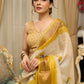 Exclusive pure tusser silk floral printed saree with mustard pallu