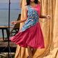 Rose Pink Pleated Wrap Dress with Embroidered Blue Panel