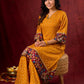 Marigold Yellow Bandhani Asymmetrical Kurta with Kalamkari Accents and Minimal Embellishments