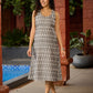 Minimalist Grey Ikat Sleeveless Dress  - Mirror Work Jacket Additional