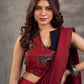 Rich Black Maroon Cotton Silk Overlapping Sleeveless Blouse with Ajrakh Animal Print